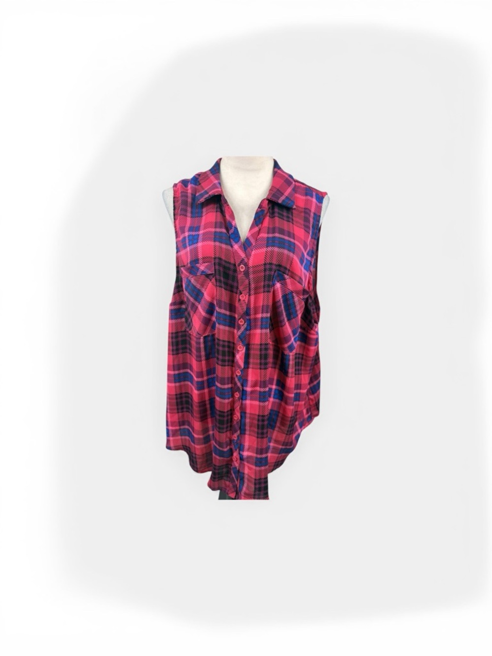 torrid Pink and Blue Plaid Sleeveless Button-Down Shirt size 3-3X/22-24